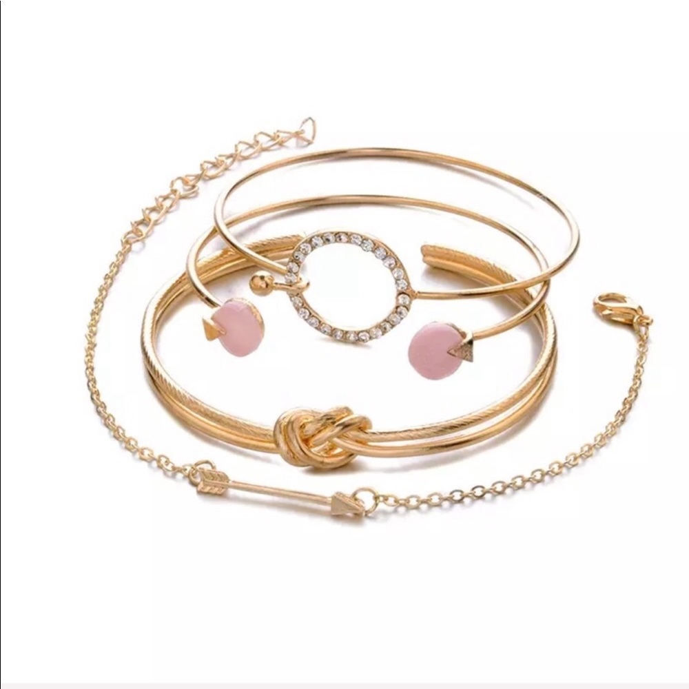 Gold Knot Arrow Rhinestone Bracelet Set - Picture 2 of 2